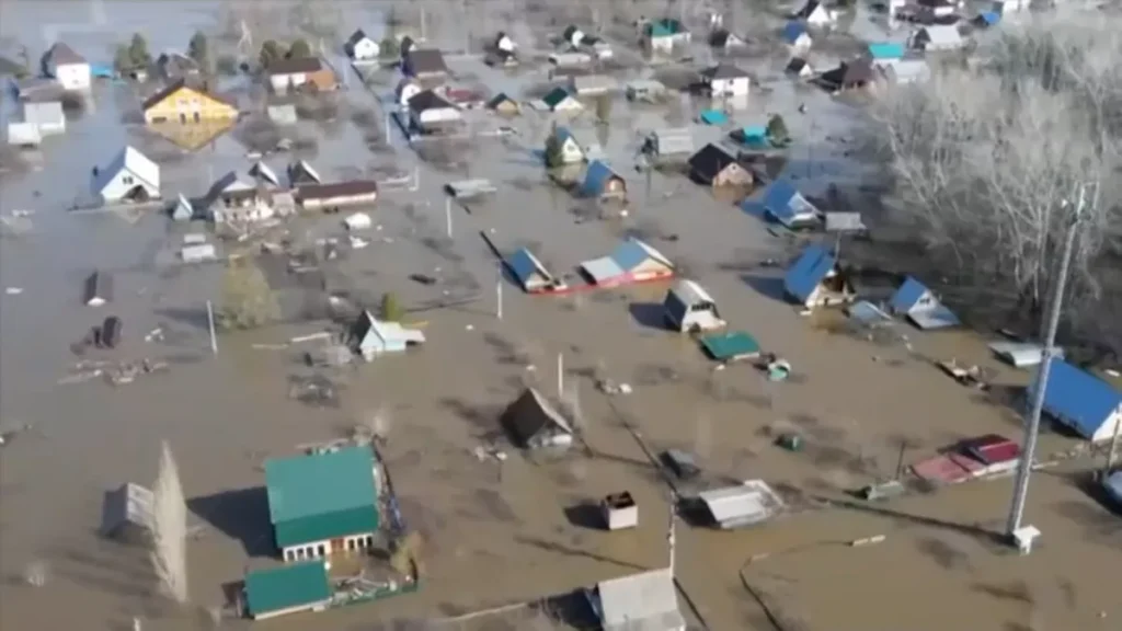 Casas inundadas vista dron